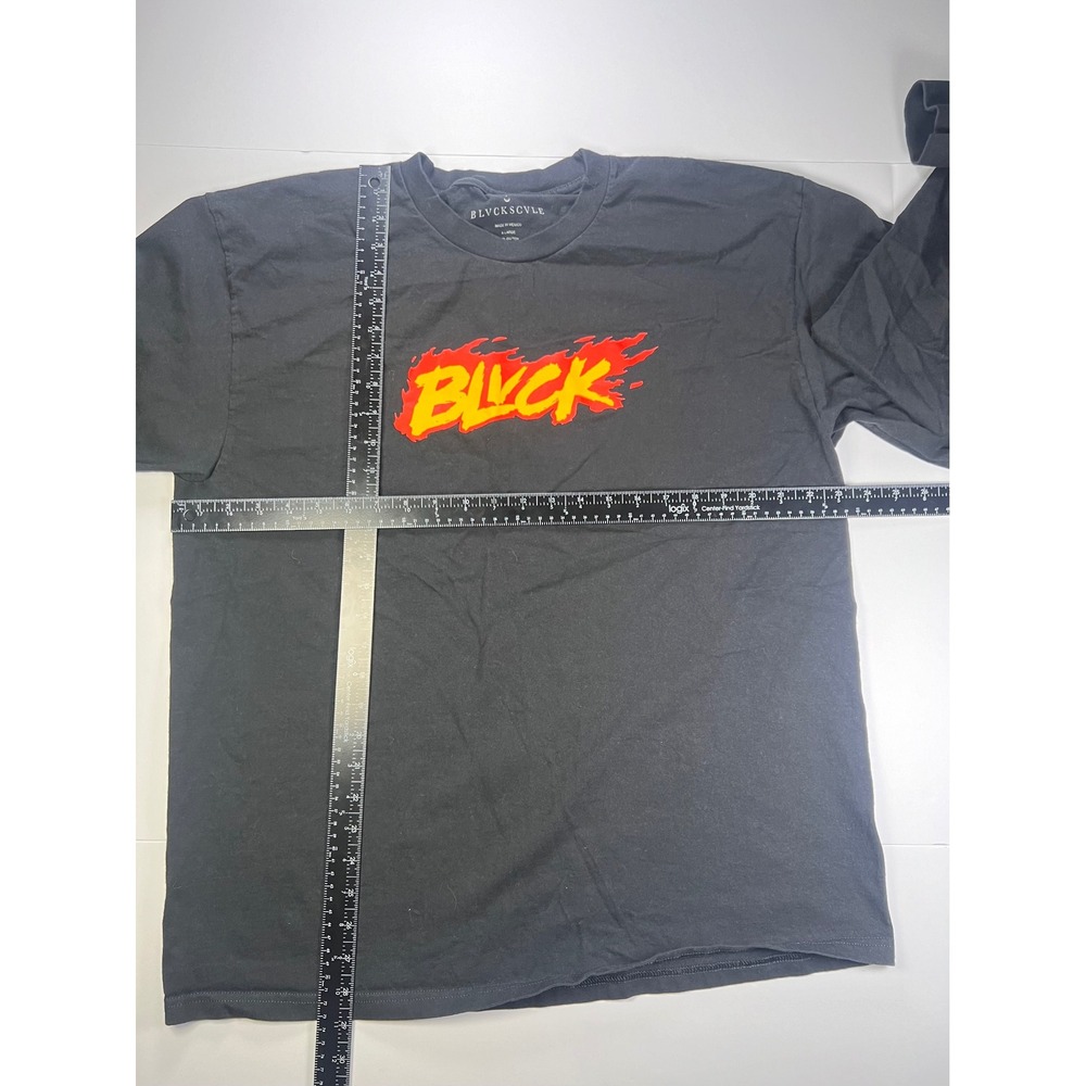 Black Scale Graphic Tee Mens XL Black Long Sleeve Flame Logo BLVCK Streetwear - Picture 4 of 6